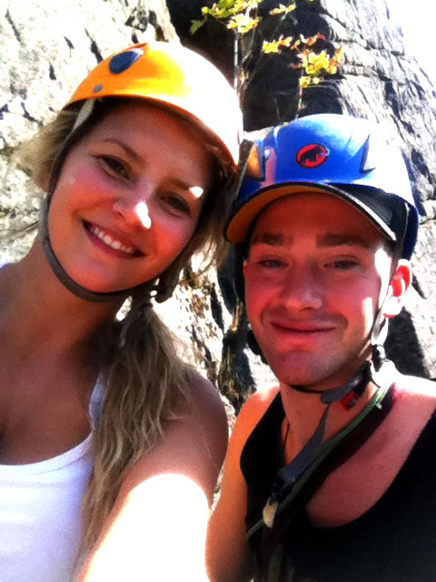 Colt and I about to climb up Midway on Chimney Rock. My first multi-pitch climb. 